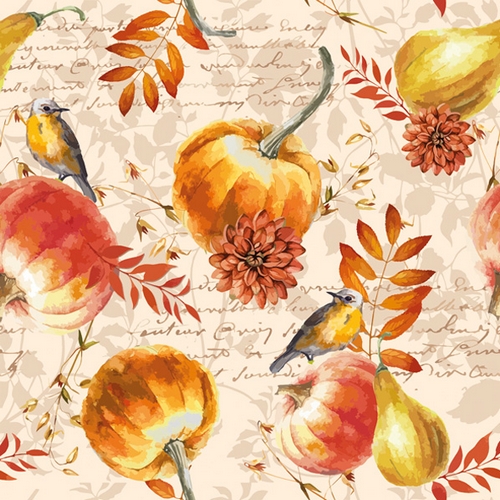 20 Servietten Autumn Pattern with Pumpkin and Birds - Vintage Kürbisse und Vögel 33x33cm