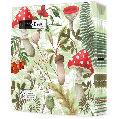 20 Servietten Forest Fungi - Waldpilze und Blätter 33x33cm