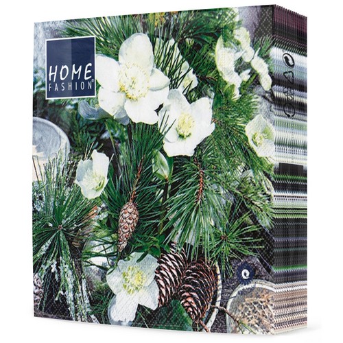 20 Servietten Winter Rose - Winterrose und Zweige 33x33cm