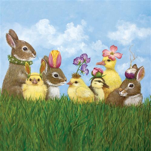 20 Servietten Spring Party - Ostertiere mit Kopfschmuck 33x33cm