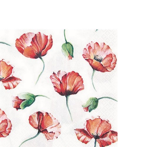 20 kleine Cocktailservietten Poppy Drawing - Gemalte Mohnblumen 25x25cm
