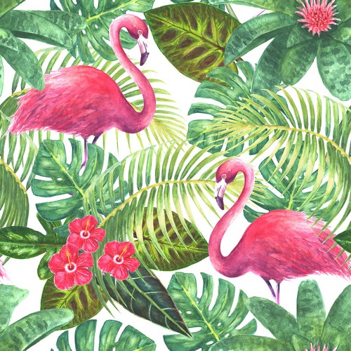 20 Servietten Tropical Flamingo - Flamingos in Dschungelblätter 33x33cm