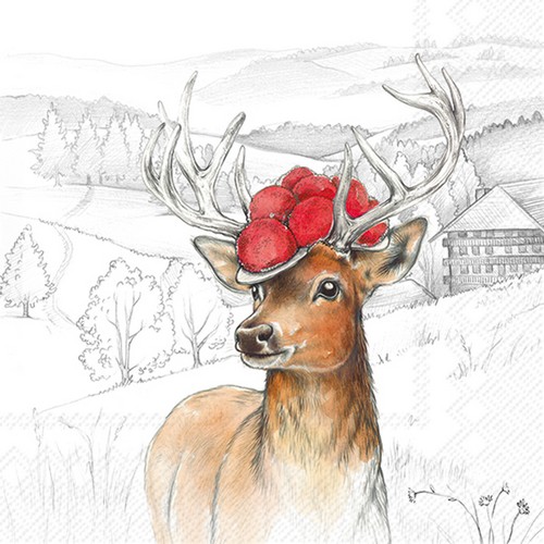20 Servietten Black Forest Deer - Schwarzwald-Hirsch in Natur 33x33cm