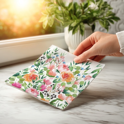 20 kleine Cocktailservietten English Garden - Gemalte Blumenvielfalt 25x25cm