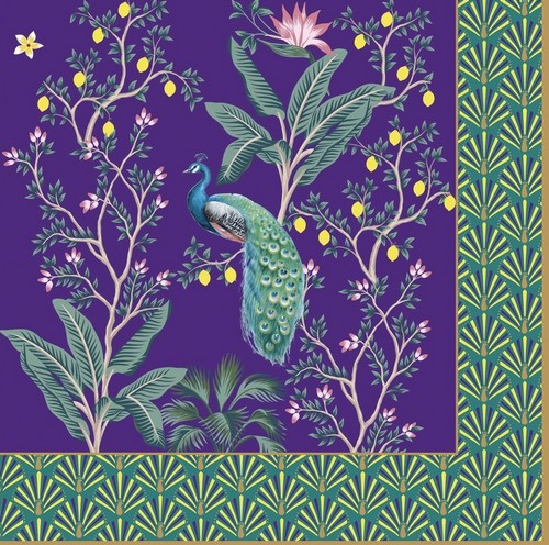 20 Servietten Imperial Peacock - Pfau an Zitronenbaum 33x33cm