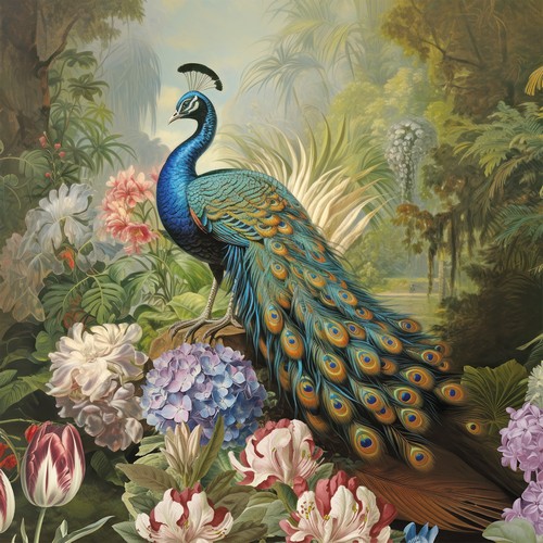 20 Servietten Olympos - Pfau in eleganter Szene 33x33cm