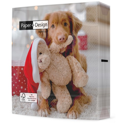 20 Servietten Woof - Hund hat Weihnachtsteddy  33x33cm