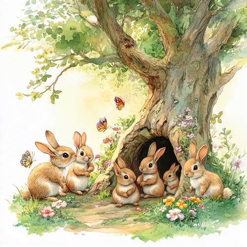 20 Servietten Rabbits Family in Tree - Hasenfamilie im Baum 33x33cm
