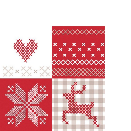 20 kleine Cocktailservietten Winter Patch - Nordisches Wintermuster 24x24cm