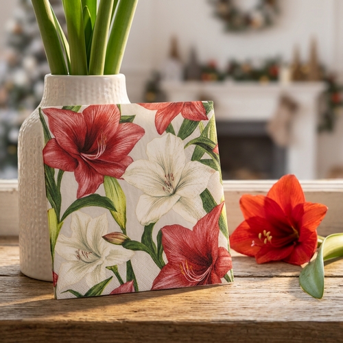20 Servietten Floral Duo - Weihnachtsblumen rot und weiß 33x33cm