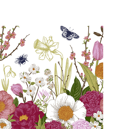 20 kleine Cocktailservietten Spring Moment - Wiese voller Blumenvielfalt 25x25cm