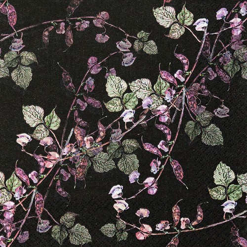 20 Servietten Haricot Bean - Blätterzweige auf schwarz 33x33cm