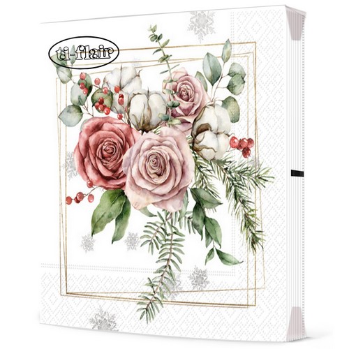 20 Servietten Vinterbukett - Rosen im Naturgesteck 33x33cm