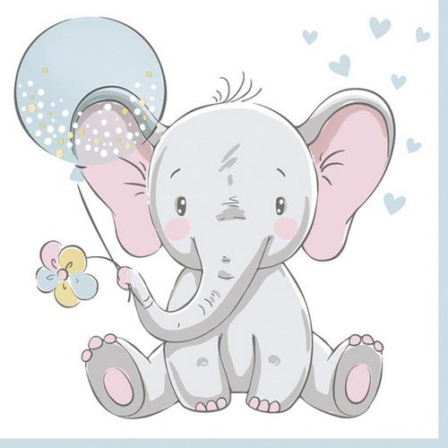 20 Servietten Baby Elephant with Blue Ballon - Elefant mit Ballon blau 33x33cm