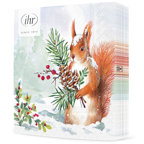 20 Servietten Roger - Eichhörnchen mit Winterzweig 33x33cm