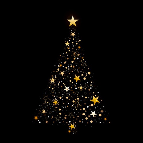 20 Servietten Glittering Christmas Tree on Black - Baum aus goldenen Sternen 33x33cm