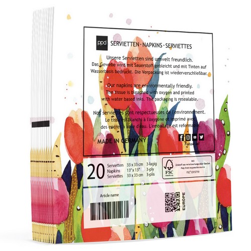 20 napkins Tulip Splash - Tulips in colourful painting 33x33cm