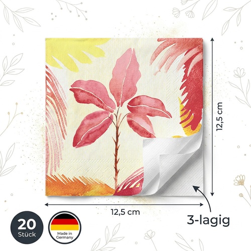 20 kleine Cocktailservietten Nomad tropic - Bunte Tropenpflanzen 25x25cm