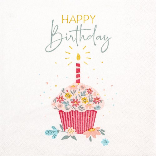 20 Servietten Sweet Birthday - Happy Birthday mit Cupcake 33x33cm