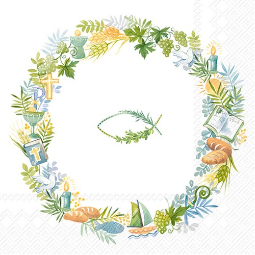 20 Servietten Church Celebrations - Kranz an kirchlichen Symbole 33x33cm