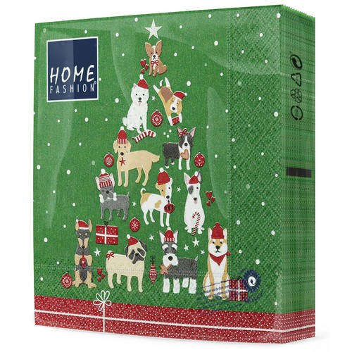 20 Servietten Christmas Dogs - Hunde bilden Weihnachtsbaum 33x33cm