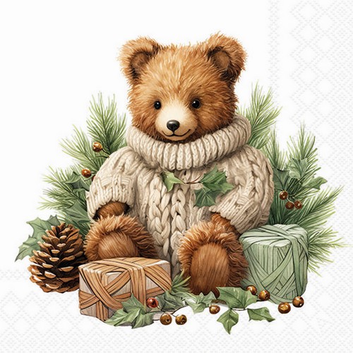20 Servietten Cuddle Bear - Niedlicher Winterbär 33x33cm
