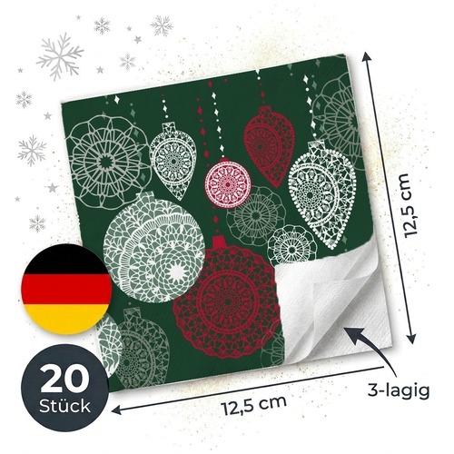 20 kleine Cocktailservietten Opulent baubles - Strukturierter Weihnachtsschmuck 25x25cm