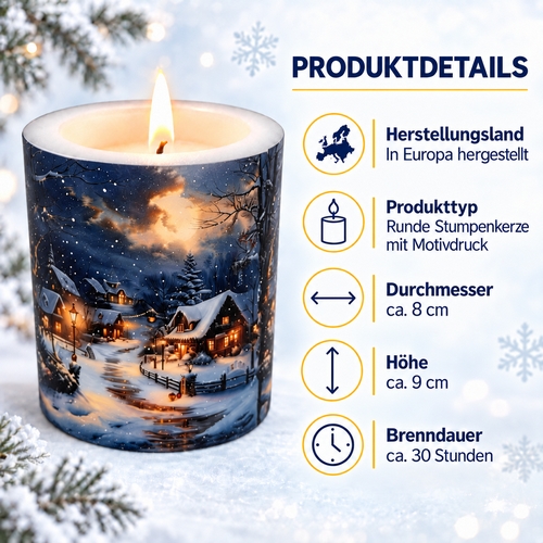 Kerze rund Cozy Winter Town Ø8cm