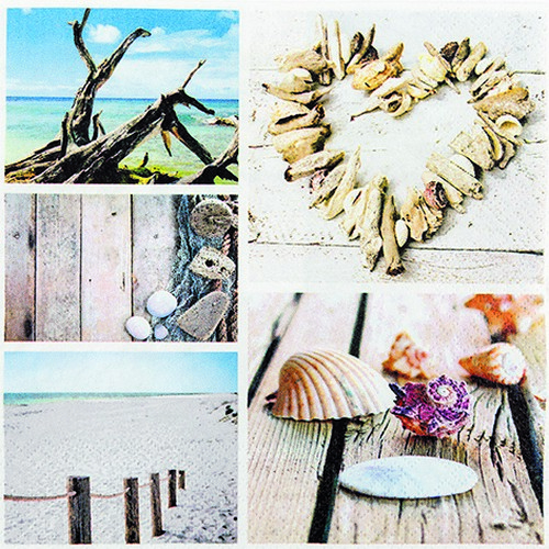 20 Servietten Maritim Still Life - Collage vom Strandbesuch 33x33cm
