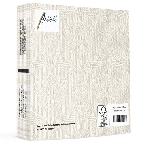 15 geprägte Servietten Elegance Pearl white 33x33cm
