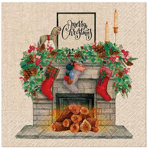 20 Servietten Recycling Papier We care Christmas Fireplace - Gemütlicher Weihnachtskamin 33x33cm