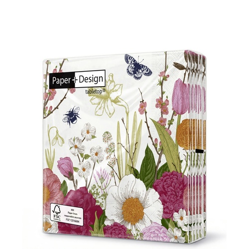 20 kleine Cocktailservietten Spring Moment - Wiese voller Blumenvielfalt 25x25cm