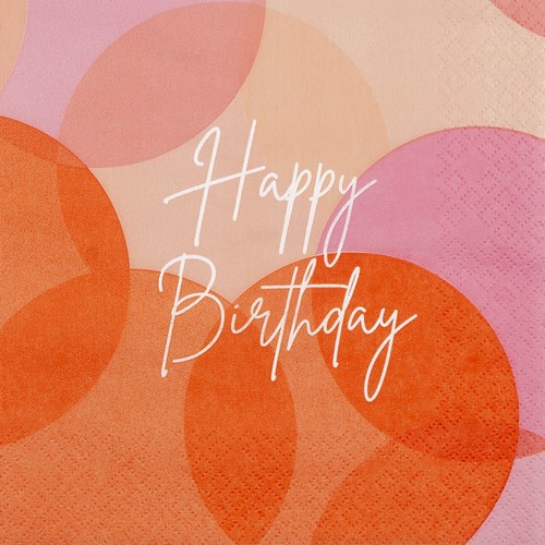 20 Servietten Birthday orange - Happy Birthday soft rosa-orange 33x33cm