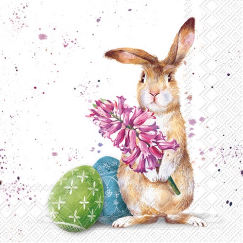 20 Servietten Splash Bunny - Hase mit Hyazinthe 33x33cm