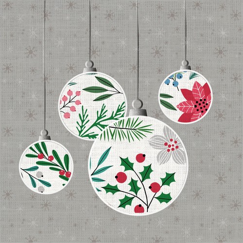 20 Servietten Artisan bauble - Kugeln auf grau 33x33cm