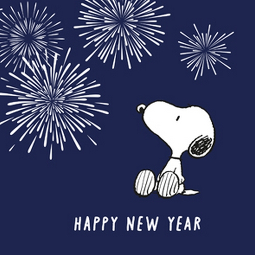 20 Servietten New Year Snoopy  - Snoopy vor Feuerwerk 33x33cm