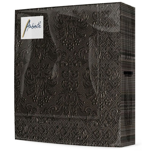 15 geprägte Servietten Elegance black 33x33cm