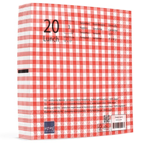 20 Servietten Karo rot 33x33cm