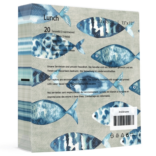 20 Servietten High tide fish - Fische auf Betonfarbe 33x33cm