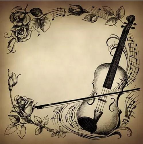 20 Servietten Musique - Musik und Rosen im Vintage-Stil 33x33cm