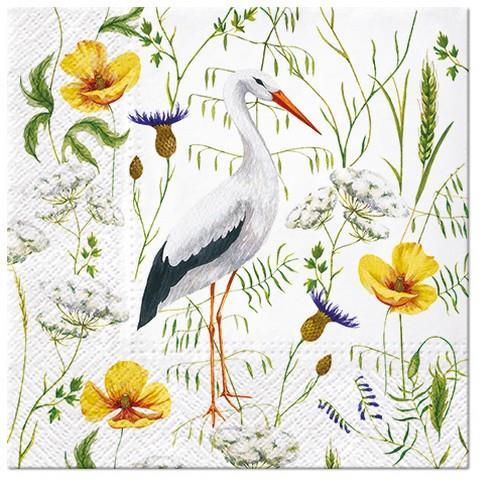 20 Servietten Stork in Grassland - Storch im Gras 33x33cm