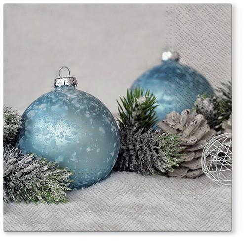20 Servietten Arctic Baubles - Blaue Kugeln an Zweige 33x33cm