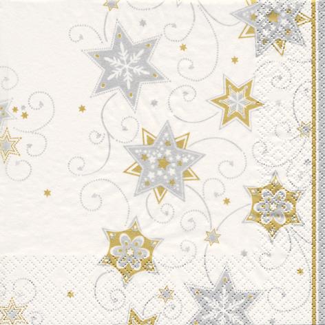 20 Servietten Stars & Swirls silver - Sterne & Wirbel silber 33x33cm