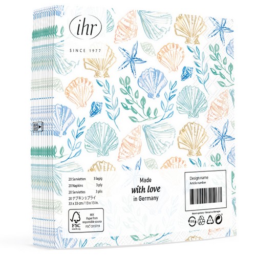 20 Servietten Blue Shells - Muscheln und Unterwasserpflanzen 33x33cm