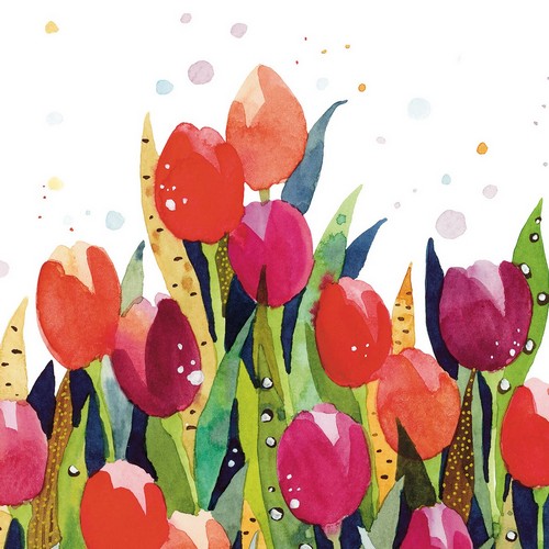 20 Servietten Tulip Splash - Tulpen in bunter Malerei 33x33cm