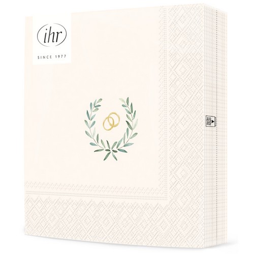 20 Servietten Laurel Wreath Rings cream - Goldene Ringe im zarten Kranz 33x33cm