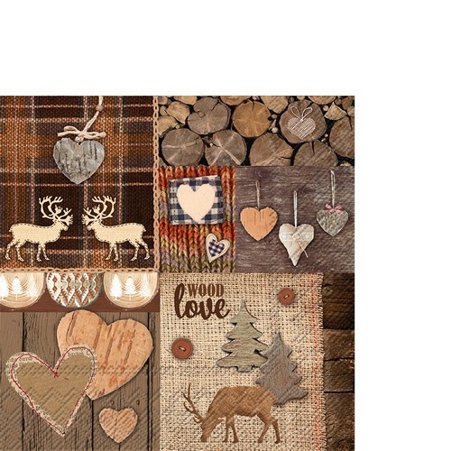 20 kleine Cocktailservietten Wood Love - Hirsche & Holzoptik 25x25cm