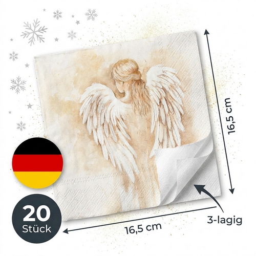 20 Servietten Romantic Angel cream - Mädchen als Engel creme 33x33cm