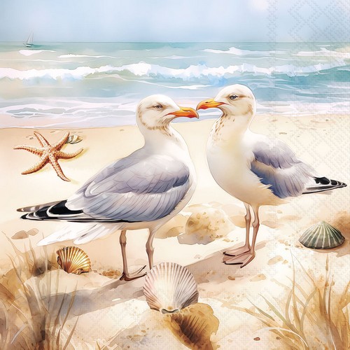 20 Servietten Seagulls - Möwen und Muscheln am Strand 33x33cm