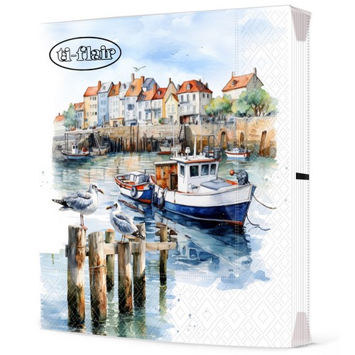 20 Servietten Port Scene - Boot am Stadthafen 33x33cm